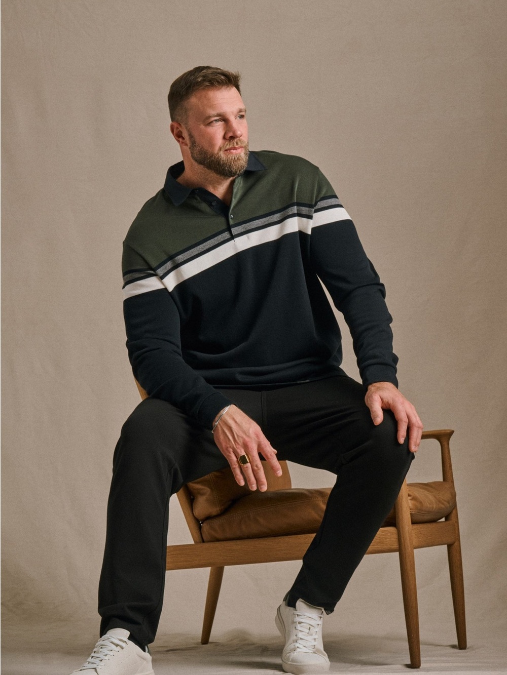 One Bone Long-Sleeve Olive Polo Sweater (Olive Green, Big + Tall)